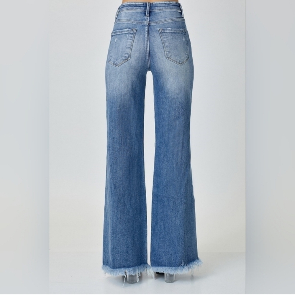 Risen Distressed High-rise Butterfly Flare/Wide Leg Jeans - Picture 2 of 3